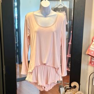 Faceplant Dreams Blush Pink Lounge Pajama Ruffle Shorts & Longsleeve Top Small